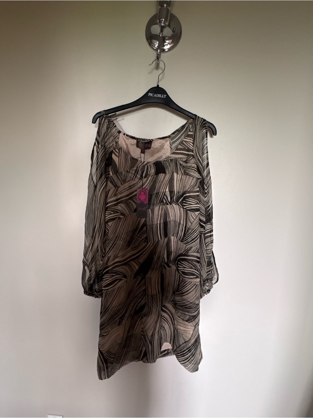 Tracy Reese designer NWT 100% silk Black & Cream Abstract Sheer Tunic Dress